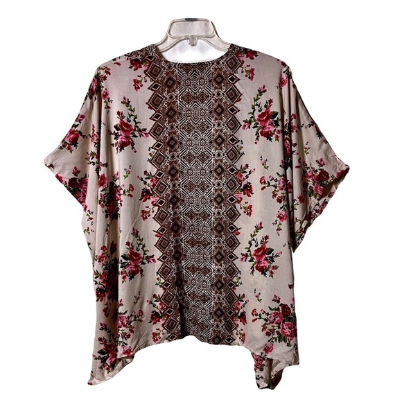 Angie | Boho Mixed Floral Block Print Open Front Kimono Cardigan, Medium - Picture 2 of 5